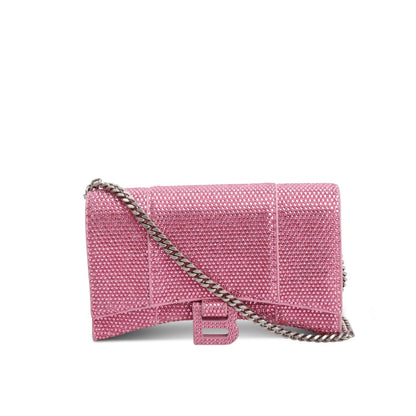 Balenciaga Pink Rhinestone Hourglass Wallet on Chain