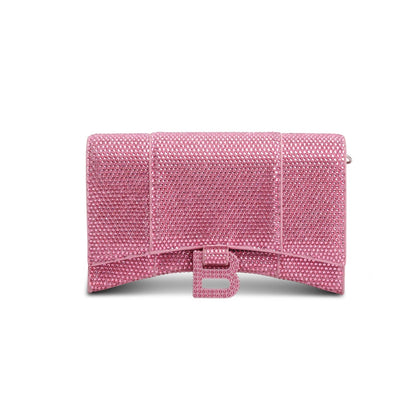 Balenciaga Pink Rhinestone Hourglass Wallet on Chain