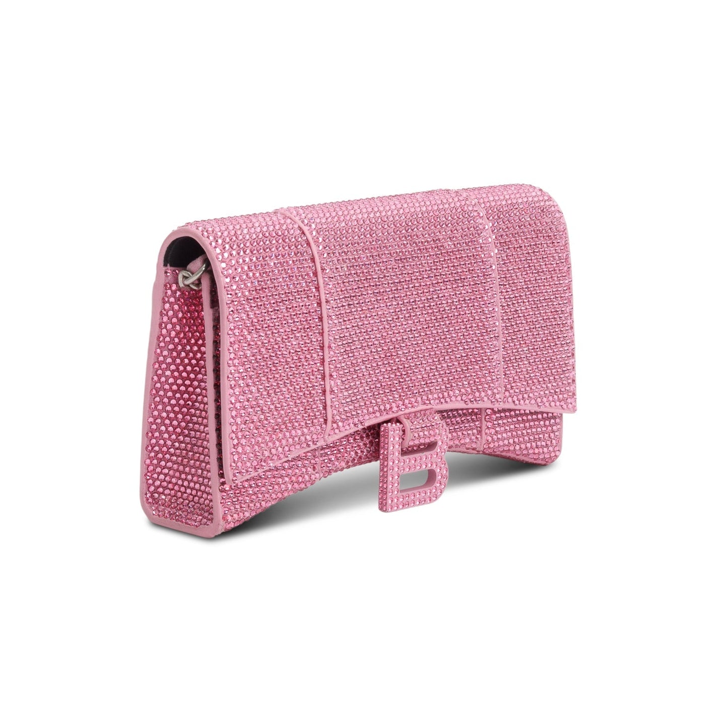 Balenciaga Pink Rhinestone Hourglass Wallet on Chain