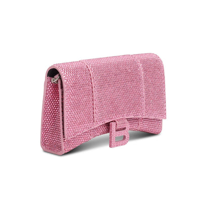 Balenciaga Pink Rhinestone Hourglass Wallet on Chain