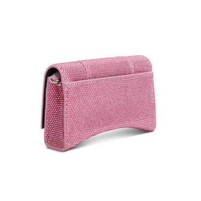 Balenciaga Pink Rhinestone Hourglass Wallet on Chain