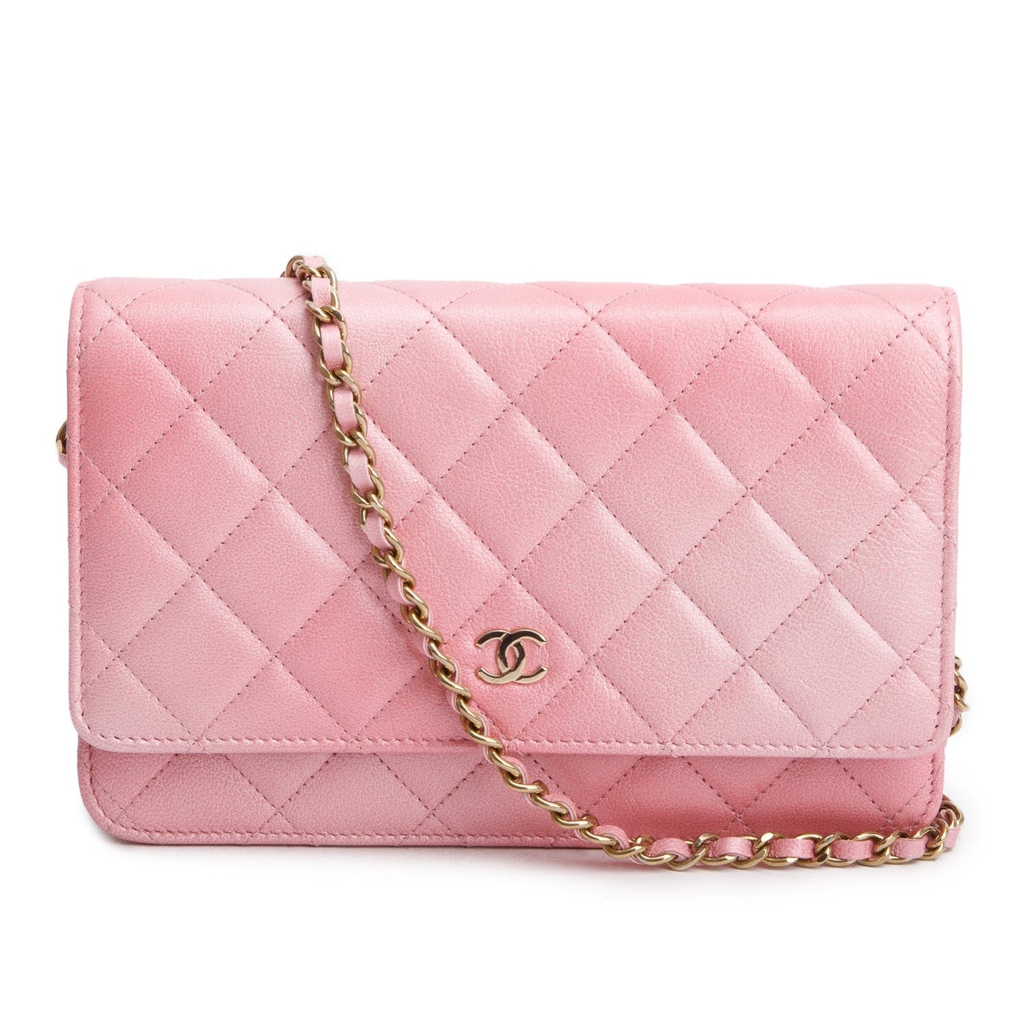 Chanel Pink Cloudy Pearly Goatskin Quilted Wallet on Chain