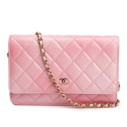 Chanel Pink Cloudy Pearly Goatskin Quilted Wallet on Chain