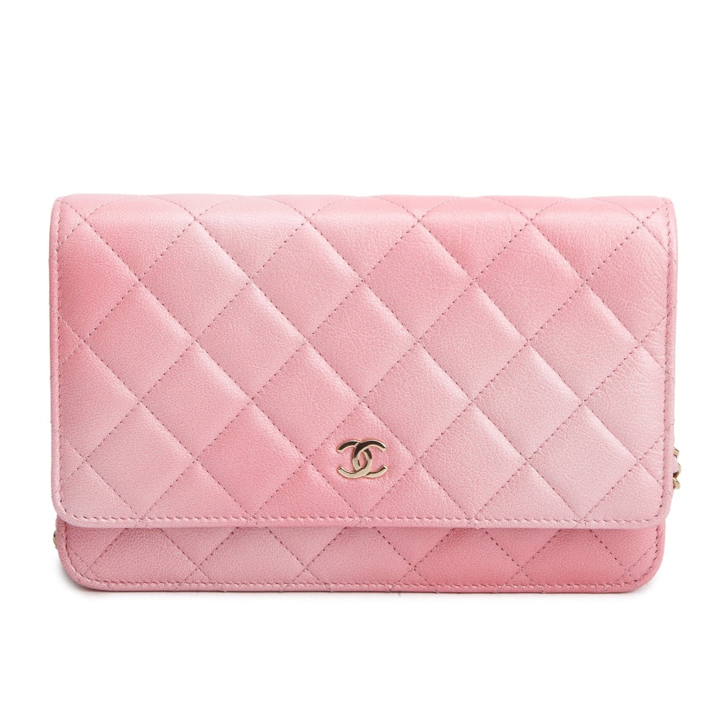 Chanel Pink Cloudy Pearly Goatskin Quilted Wallet on Chain