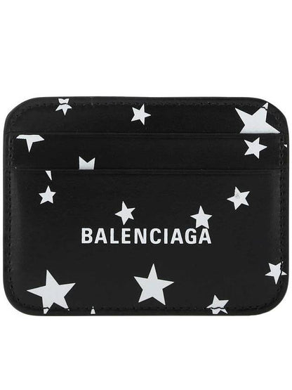 Luxury Balenciaga Trending 2025 Logo Star Print Leather Card Wallet Black