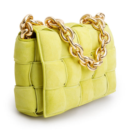 Bottega Veneta Green Suede Padded Leather Maxi Chain Cassette Bag
