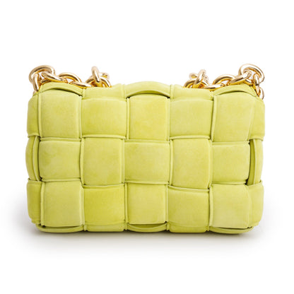 Bottega Veneta Green Suede Padded Leather Maxi Chain Cassette Bag