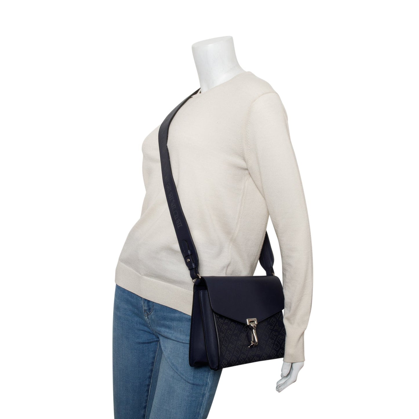 Burberry Navy Leather Perforated Macken Crossbody Bag