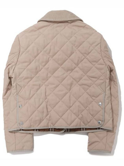 Luxury Burberry Corduroy Collar Diamond Quilted Jacket Soft Fawn