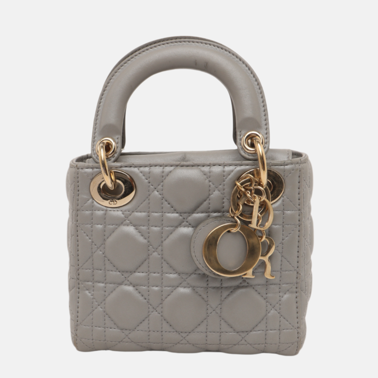 Lady Dior Mini Pearlescent Grey Lambskin Leather Gold HW Chain Strap