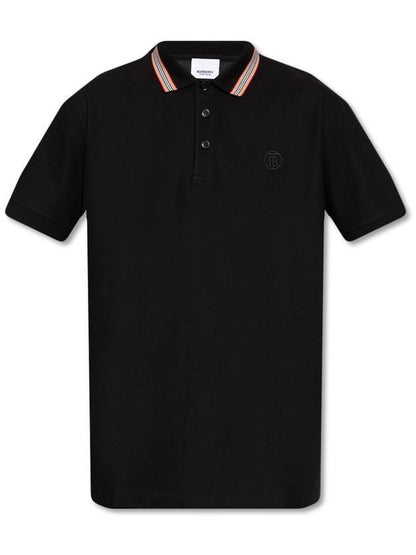 Luxury Burberry Icon Stripe Short Sleeve Polo Shirt Black