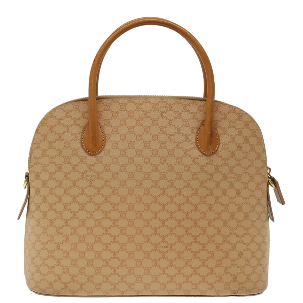 Luxury CELINE Macadam Canvas Hand Bag PVC Leather 2way Beige  69018