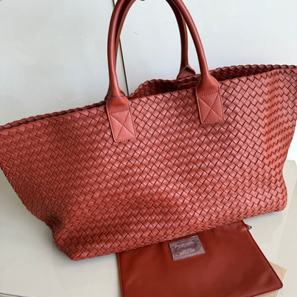 Bottega Veneta Cabat Maxi Intreccio Leather Tote Bag Brick Red 50cm
