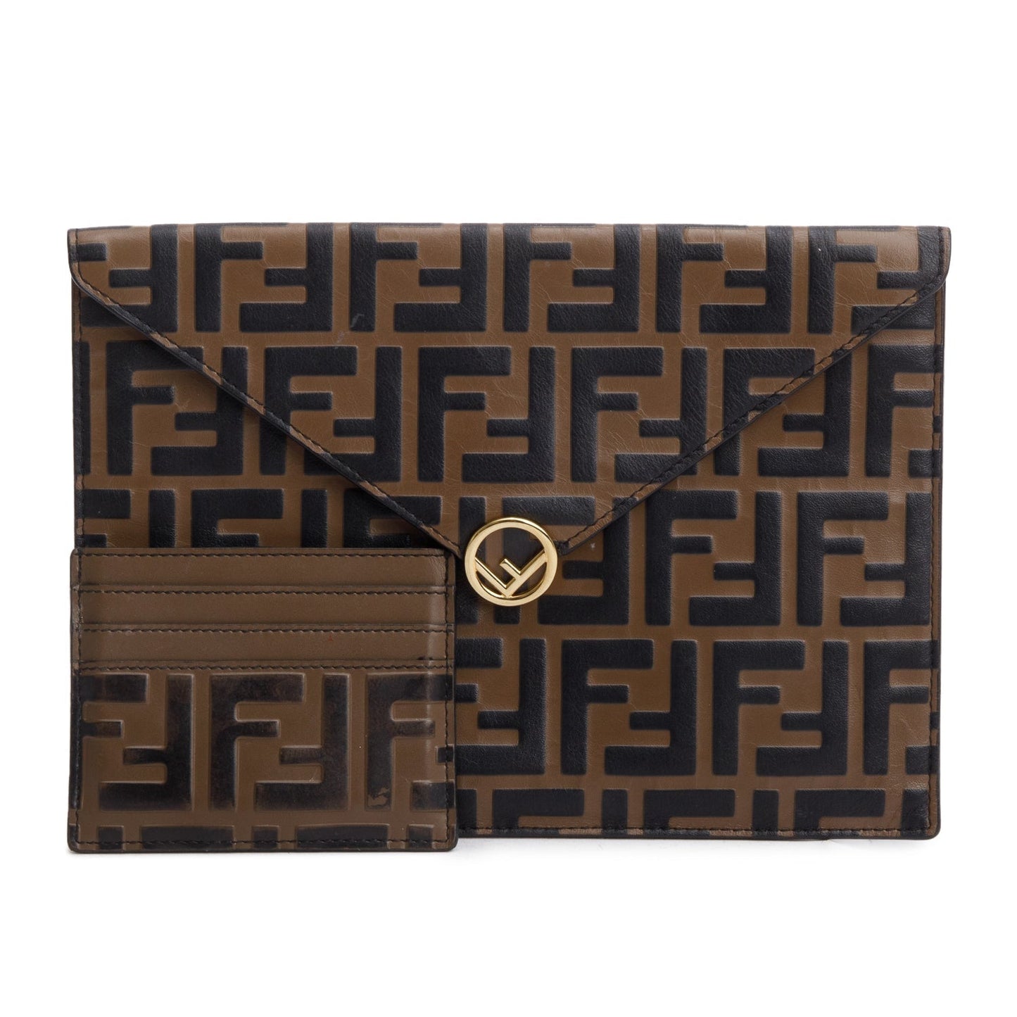 Fendi Brown Vitello Ceylon FF 1974 Embossed FF Diamonds Flat Envelope Pouch