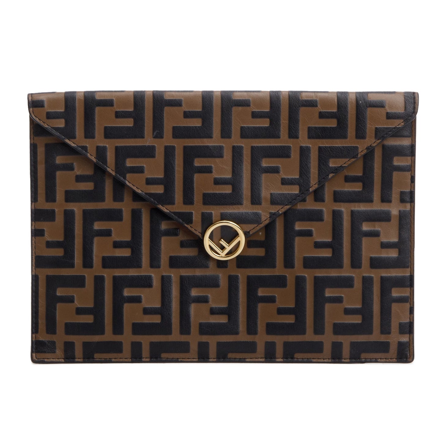 Fendi Brown Vitello Ceylon FF 1974 Embossed FF Diamonds Flat Envelope Pouch