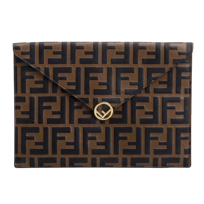 Fendi Brown Vitello Ceylon FF 1974 Embossed FF Diamonds Flat Envelope Pouch
