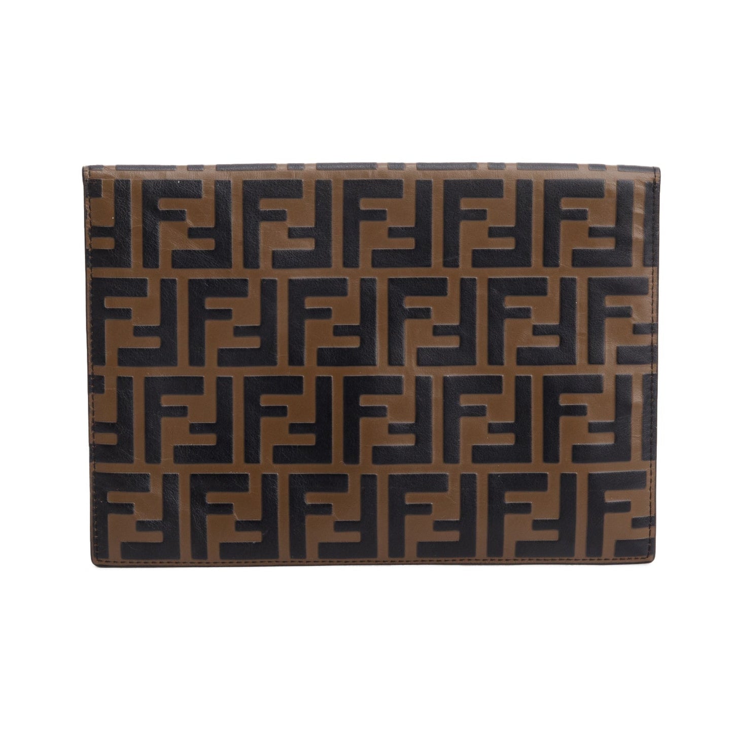 Fendi Brown Vitello Ceylon FF 1974 Embossed FF Diamonds Flat Envelope Pouch