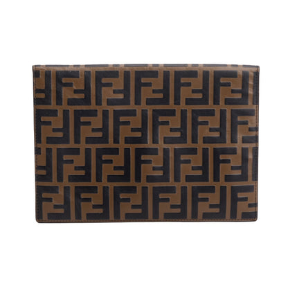 Fendi Brown Vitello Ceylon FF 1974 Embossed FF Diamonds Flat Envelope Pouch