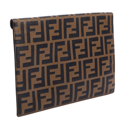 Fendi Brown Vitello Ceylon FF 1974 Embossed FF Diamonds Flat Envelope Pouch