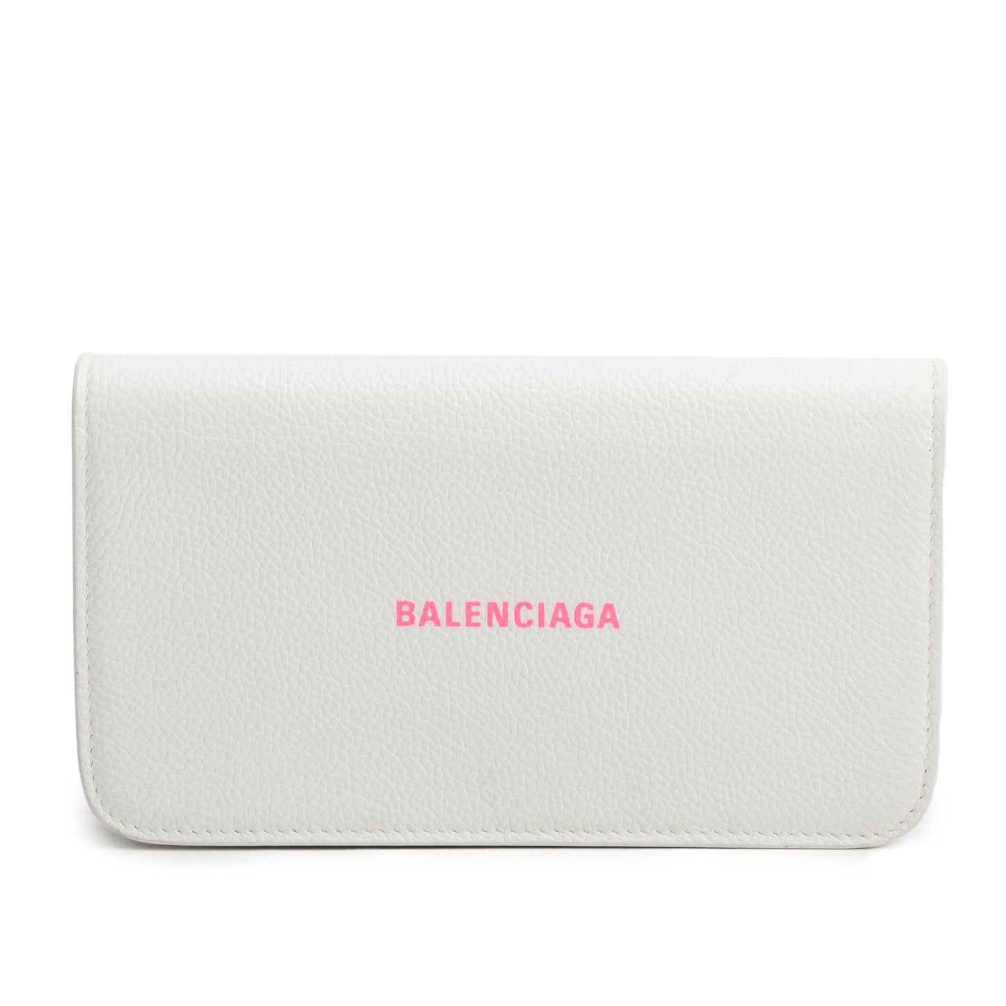 Balenciaga White Pebbled Calfskin Logo Everyday Flap Chain Wallet