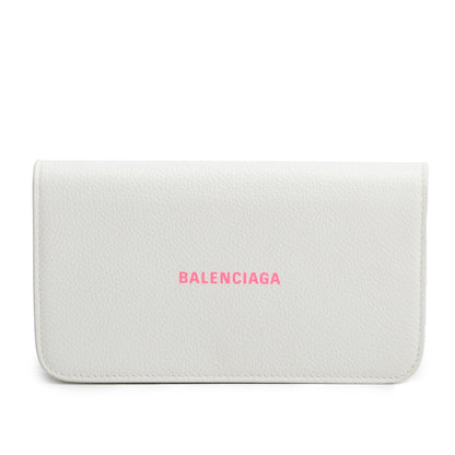 Balenciaga White Pebbled Calfskin Logo Everyday Flap Chain Wallet