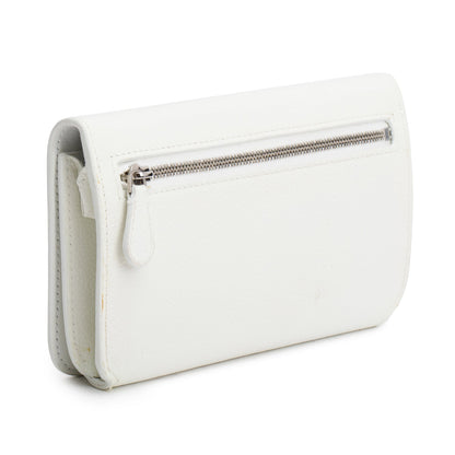 Balenciaga White Pebbled Calfskin Logo Everyday Flap Chain Wallet