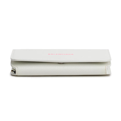 Balenciaga White Pebbled Calfskin Logo Everyday Flap Chain Wallet