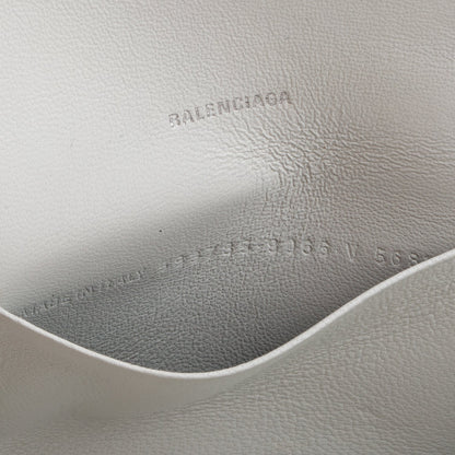 Balenciaga White Pebbled Calfskin Logo Everyday Flap Chain Wallet