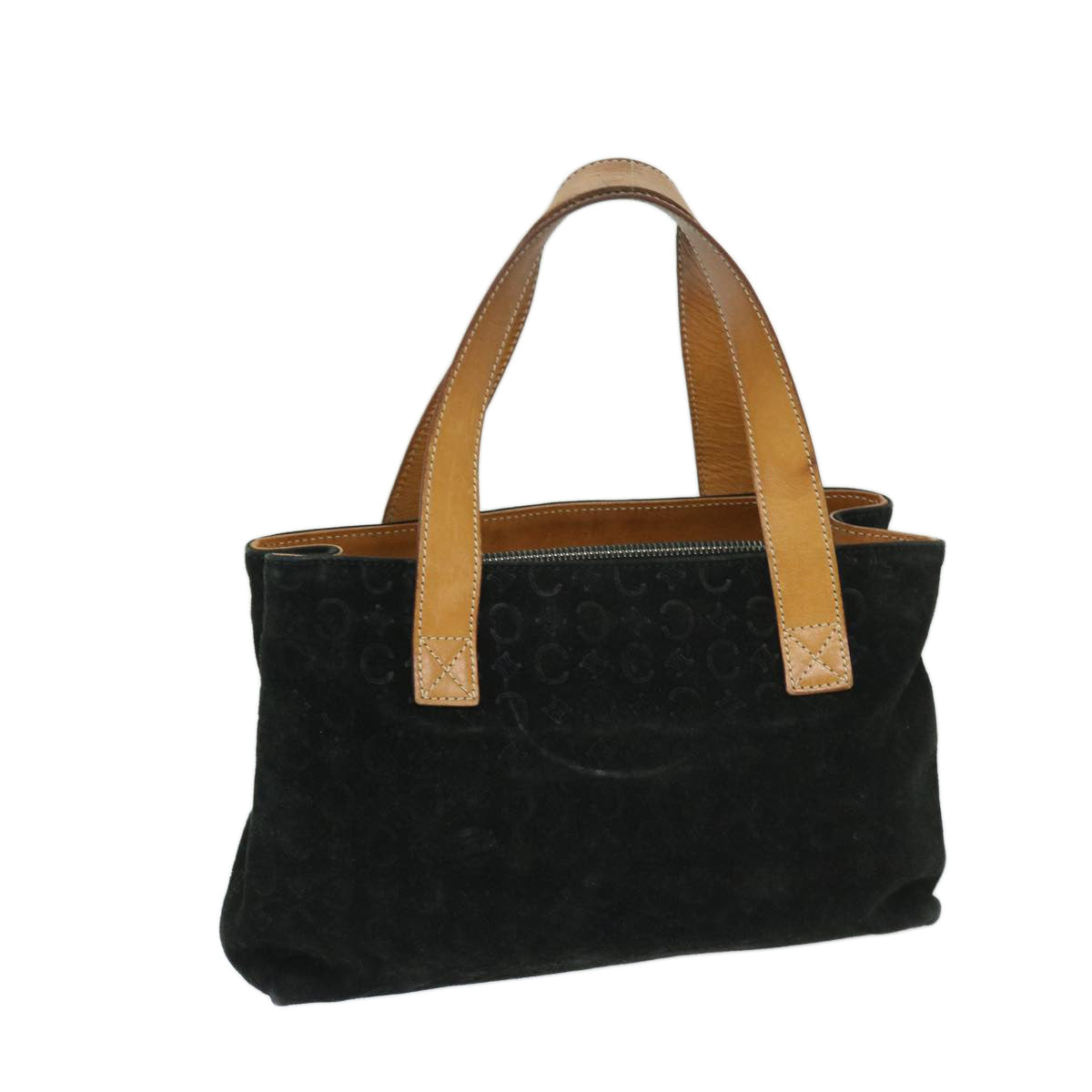 Luxury CELINE C Macadam Canvas Hand Bag Suede Black Brown  69140