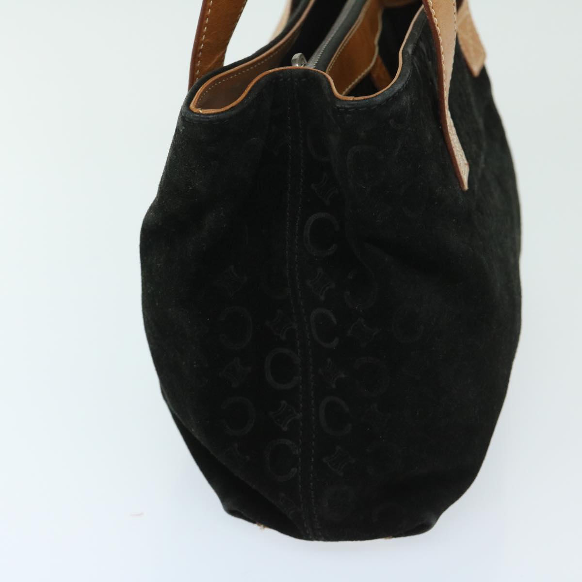 Luxury CELINE C Macadam Canvas Hand Bag Suede Black Brown  69140
