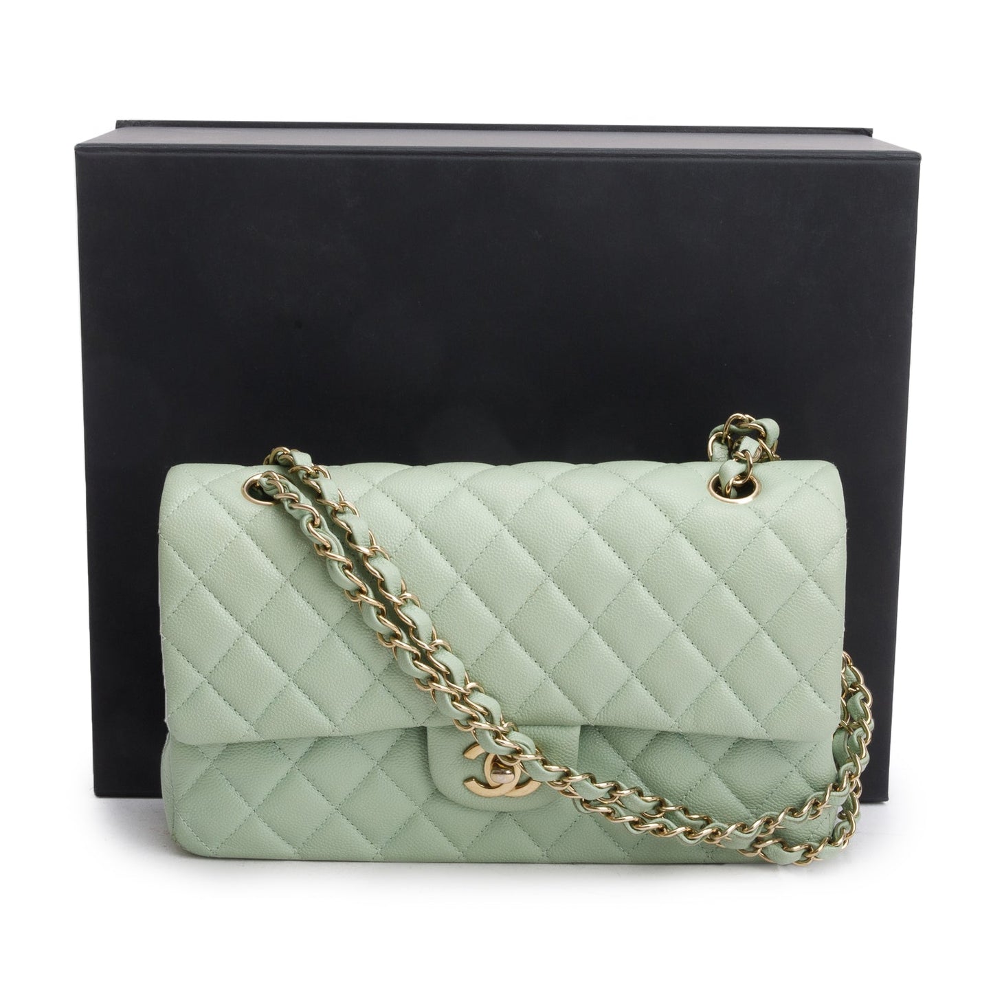 Chanel Green Caviar Quilted Medium Double Flap Bag