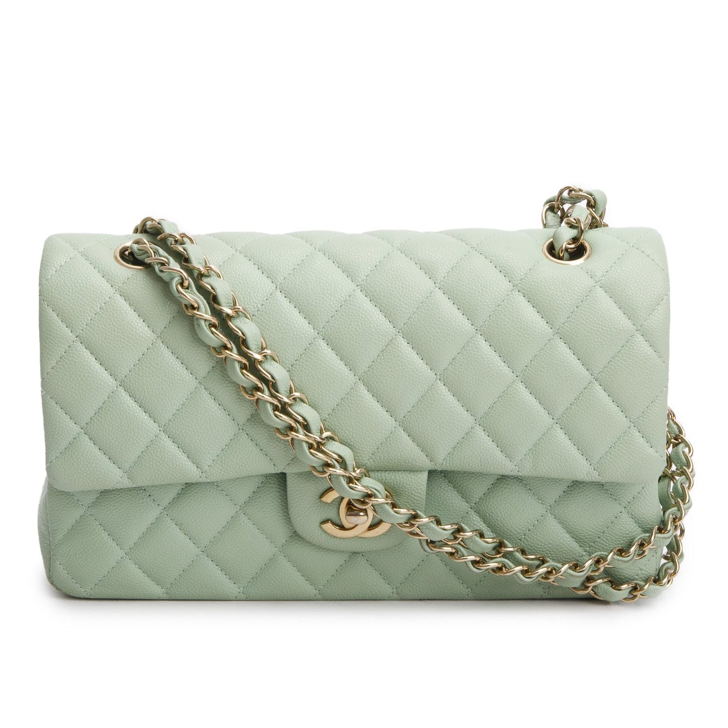 Chanel Green Caviar Quilted Medium Double Flap Bag
