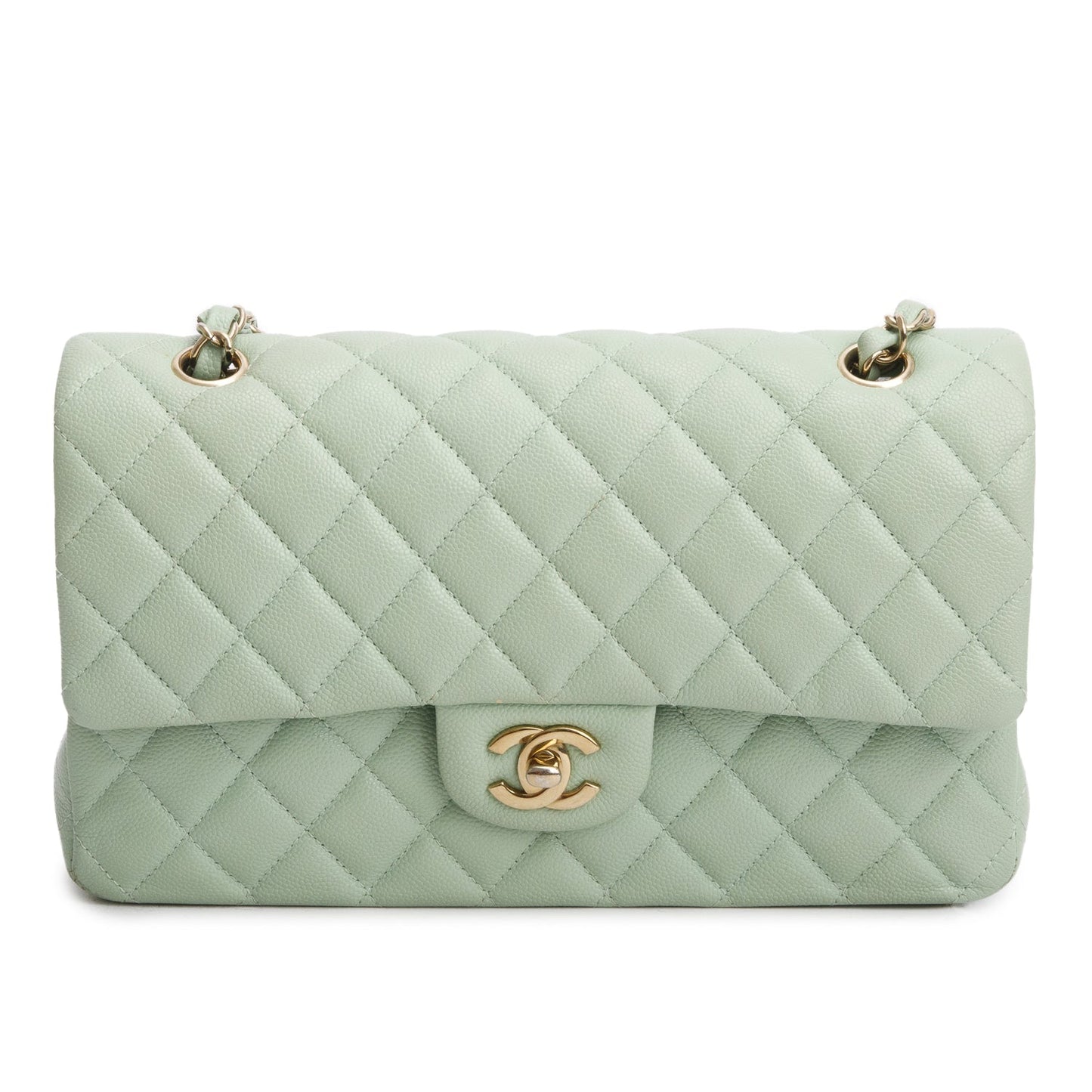 Chanel Green Caviar Quilted Medium Double Flap Bag