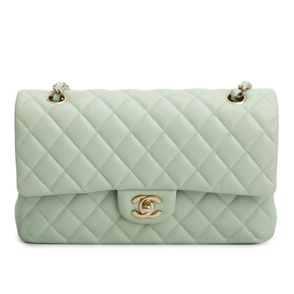 Chanel Green Caviar Quilted Medium Double Flap Bag