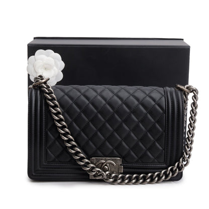 Chanel 2021 Black Quilted Lambskin Leather Medium Boy Bag