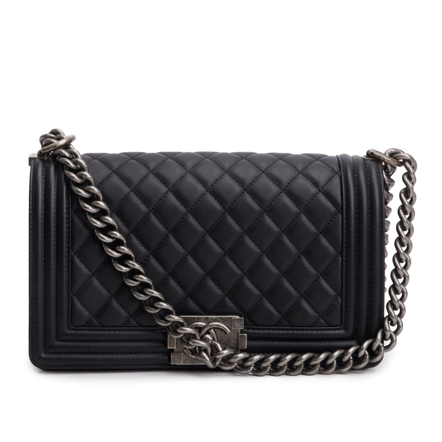 Chanel 2021 Black Quilted Lambskin Leather Medium Boy Bag