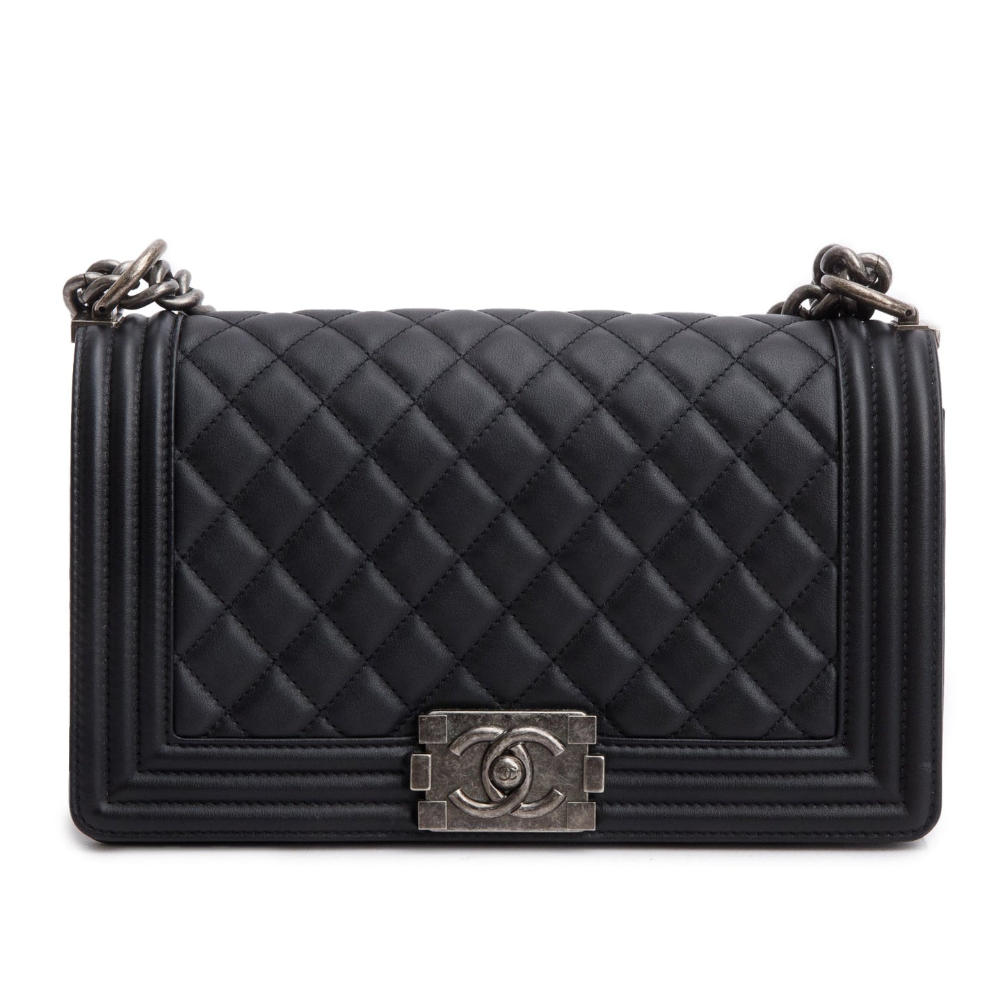 Chanel 2021 Black Quilted Lambskin Leather Medium Boy Bag