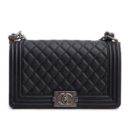 Chanel 2021 Black Quilted Lambskin Leather Medium Boy Bag