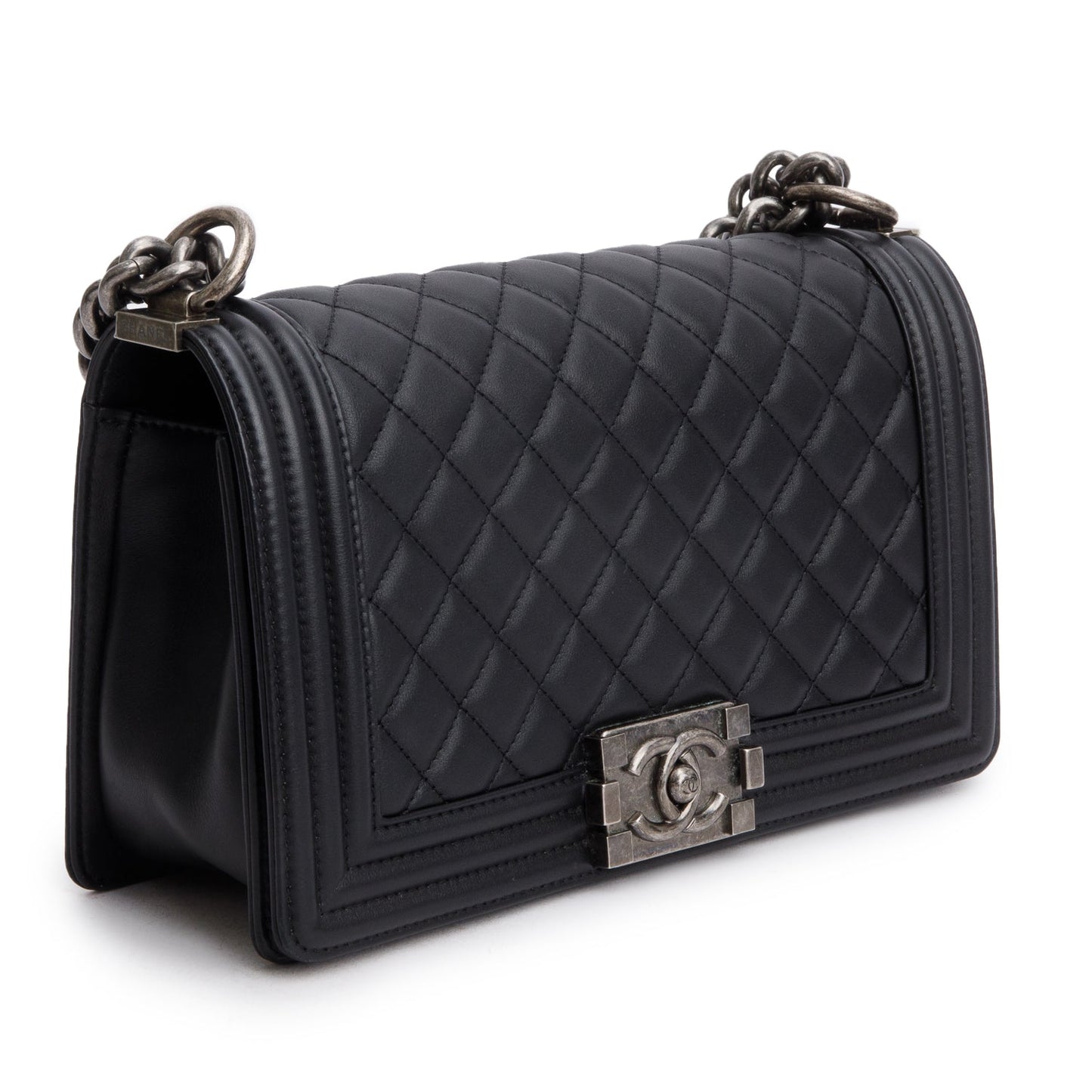 Chanel 2021 Black Quilted Lambskin Leather Medium Boy Bag