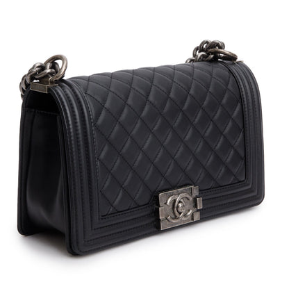 Chanel 2021 Black Quilted Lambskin Leather Medium Boy Bag