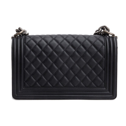 Chanel 2021 Black Quilted Lambskin Leather Medium Boy Bag