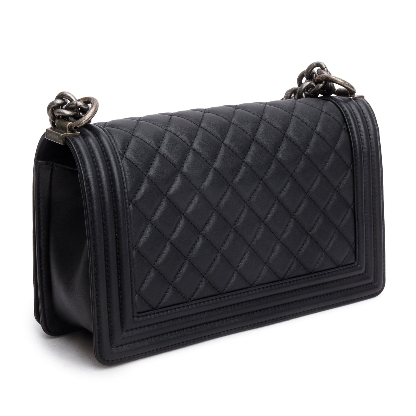 Chanel 2021 Black Quilted Lambskin Leather Medium Boy Bag