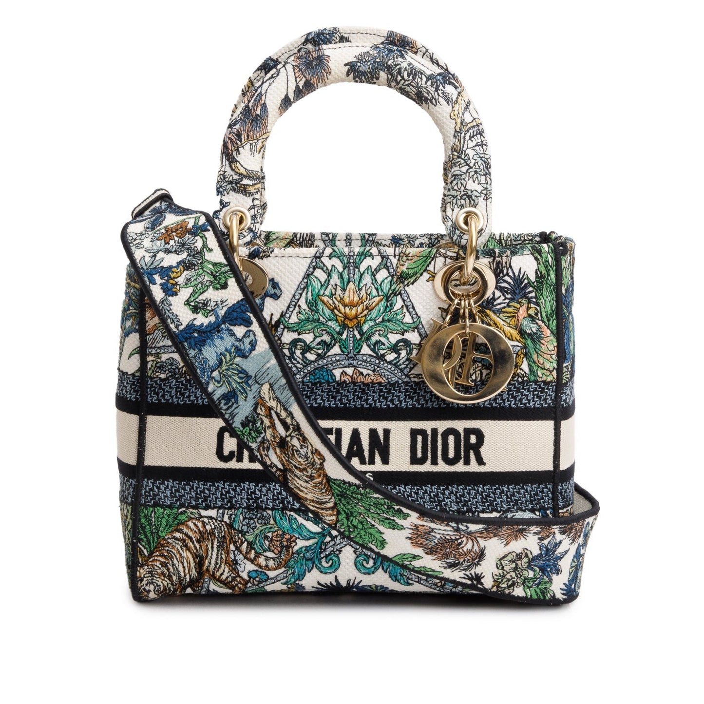 Christian Dior 2023 Multicolore Canvas Embroidered Etoile de Voyage Medium Lady D-Lite