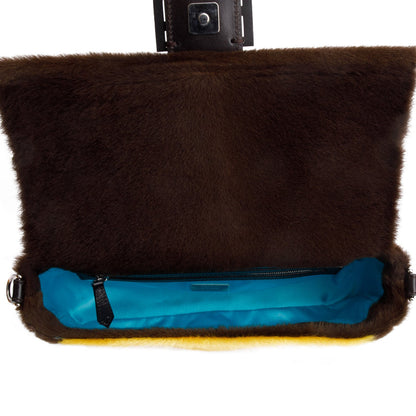 Fendi 2022 Yellow Brown Pony Hair Karung Baguette