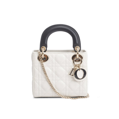 Christian Dior 2024 White Black Lambskin Cannage Mini Lady Dior