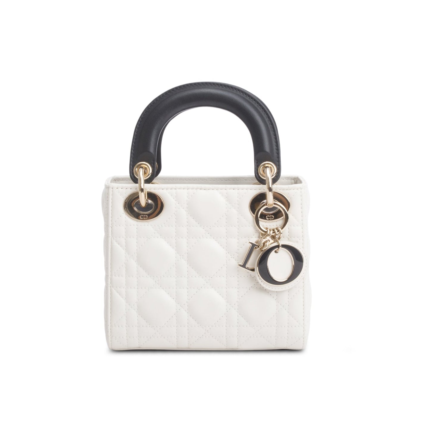 Christian Dior 2024 White Black Lambskin Cannage Mini Lady Dior