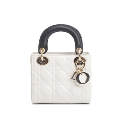 Christian Dior 2024 White Black Lambskin Cannage Mini Lady Dior