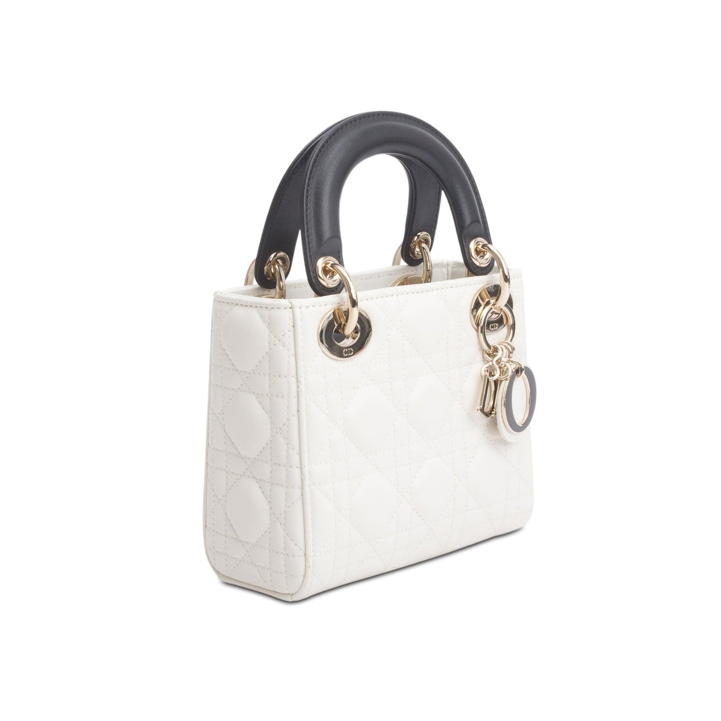Christian Dior 2024 White Black Lambskin Cannage Mini Lady Dior