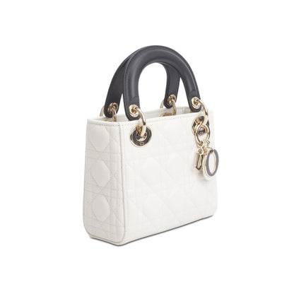 Christian Dior 2024 White Black Lambskin Cannage Mini Lady Dior