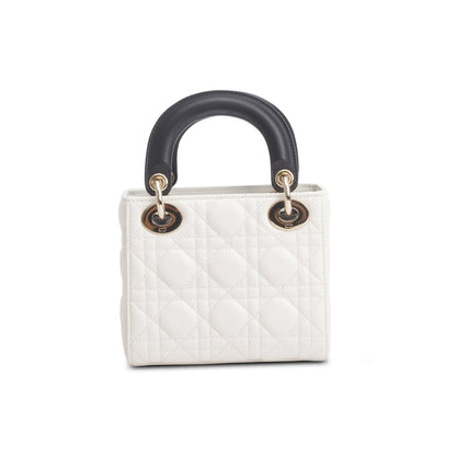 Christian Dior 2024 White Black Lambskin Cannage Mini Lady Dior
